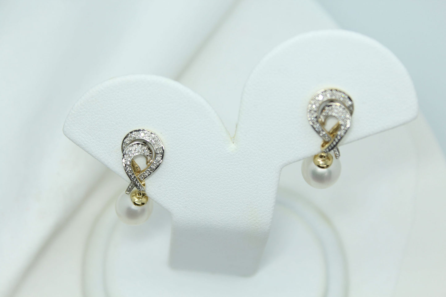 14KYG Pearl and Diamond Swirl Earrings