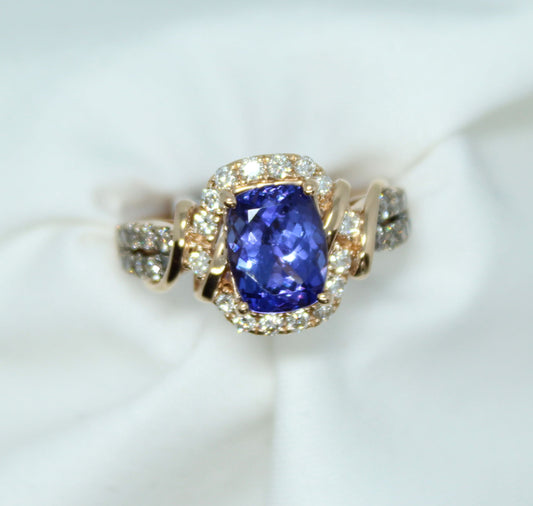 Levian 3ct Tanzanite and .80cttw DIA 14KRG Ring