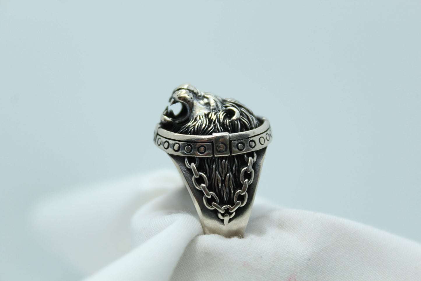 Sterling Silver Lions Head Men's Ring