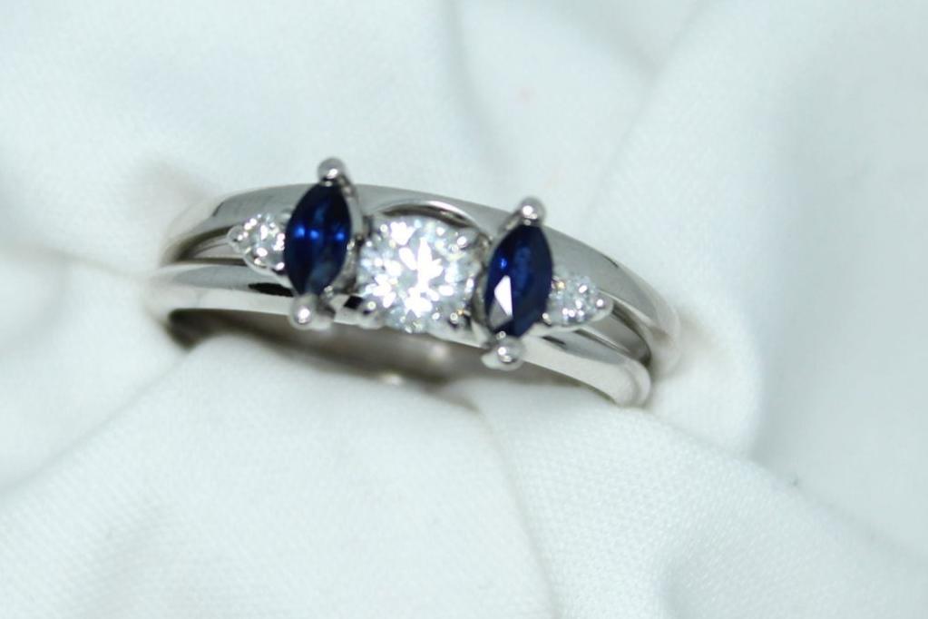 .50CT Marquise Sapphire and .20 cttw DIA Wedding Ring Wrap 14kwg Sz9.5 (Solitaire Separately)