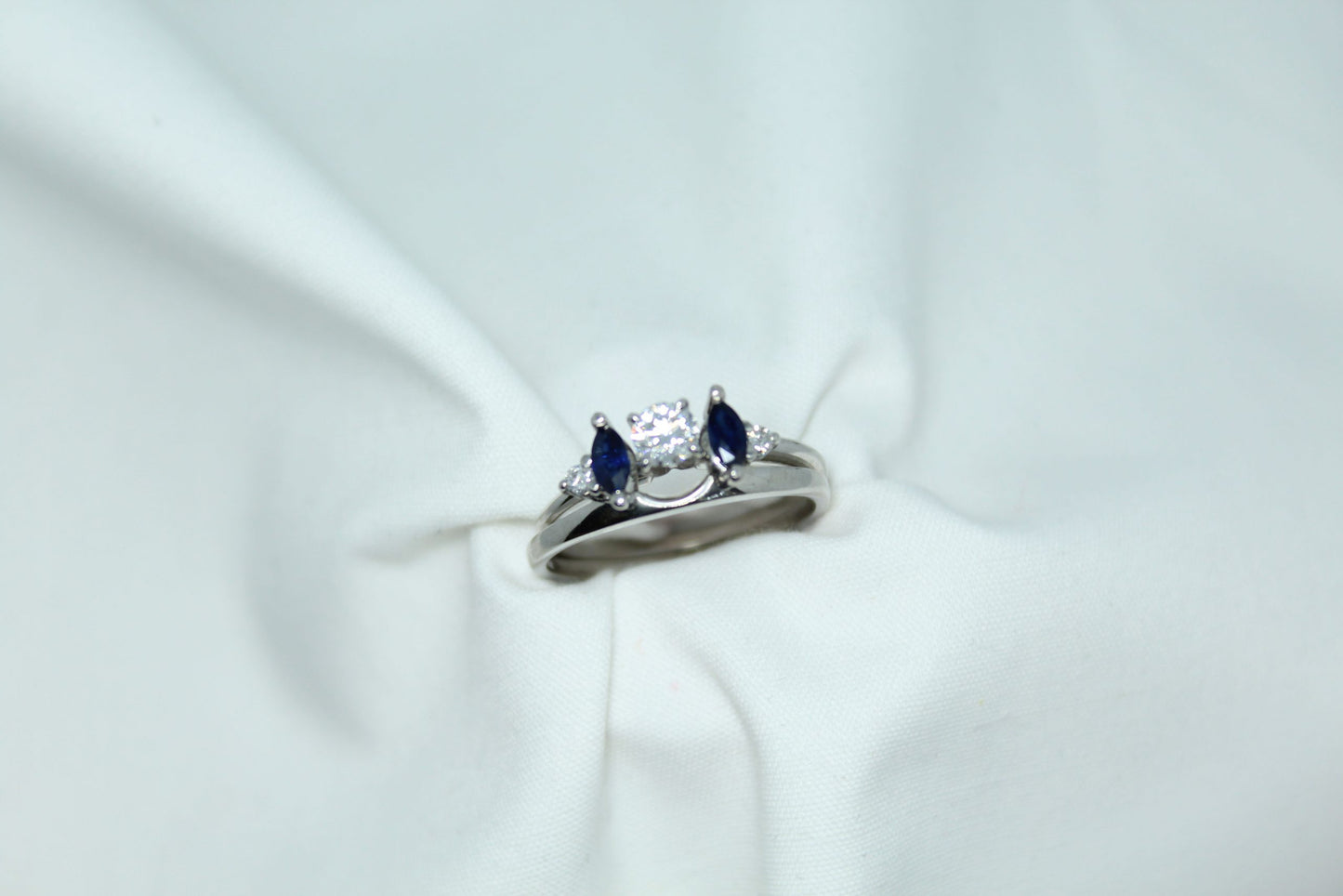.50CT Marquise Sapphire and .20 cttw DIA Wedding Ring Wrap 14kwg Sz9.5 (Solitaire Separately)