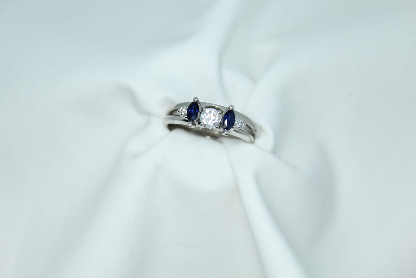 .50CT Marquise Sapphire and .20 cttw DIA Wedding Ring Wrap 14kwg Sz9.5 (Solitaire Separately)