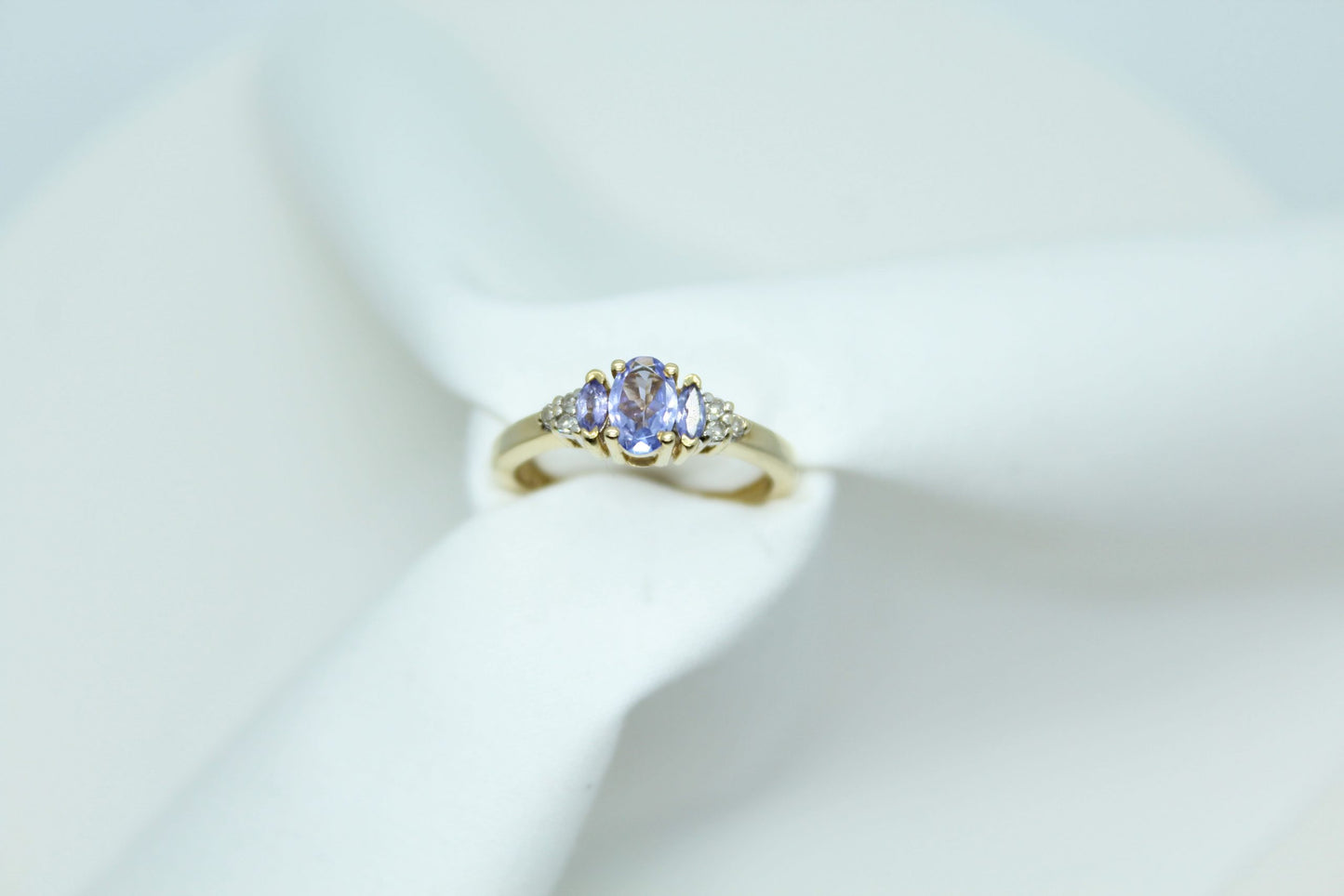 3 Stone Tanzanite 14K YG Diamond Ring