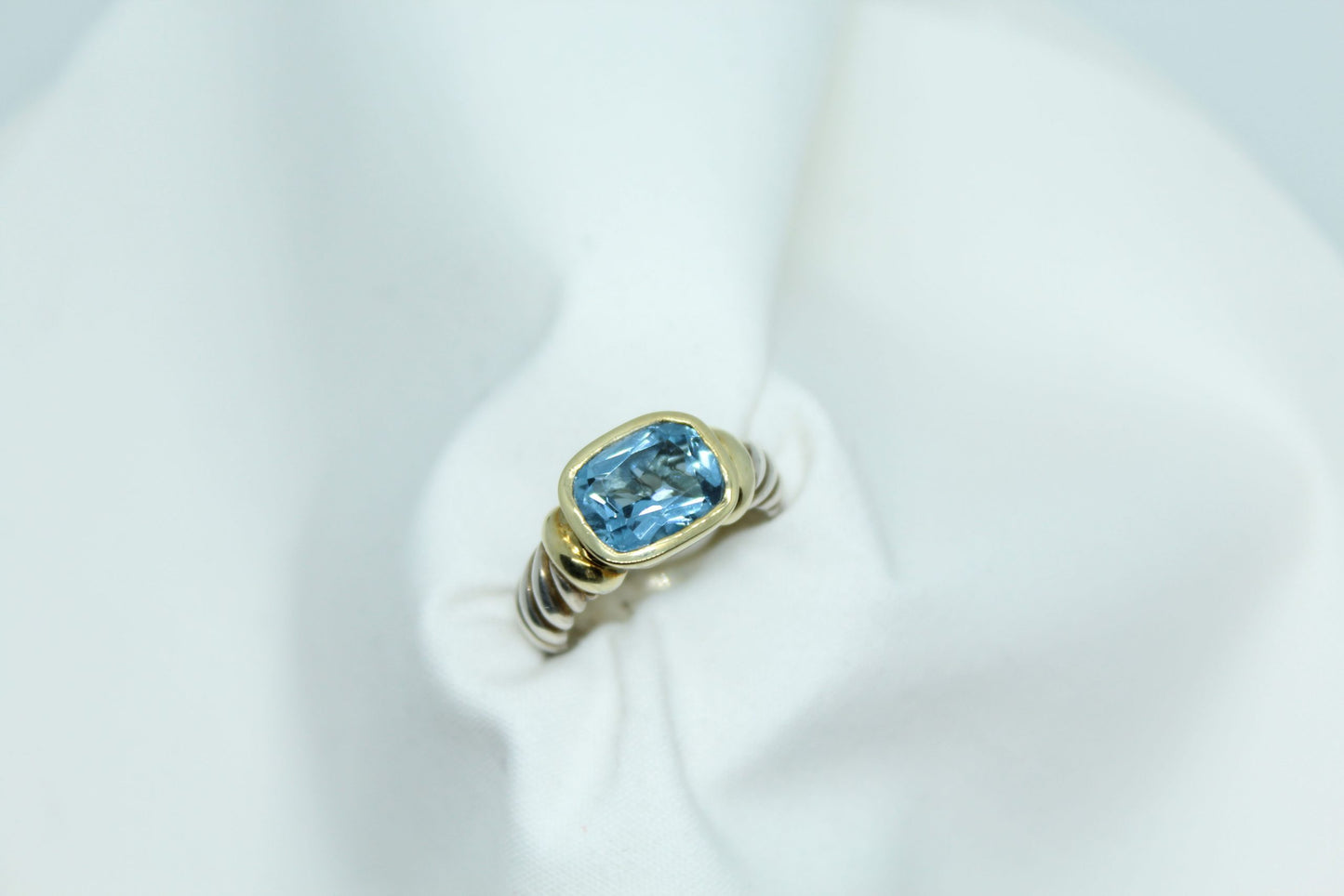 Yurman blue topaz ring, 14kyg&SS Sz6 7.9g