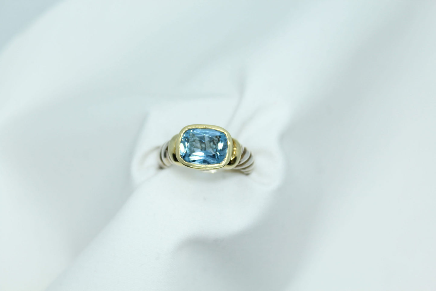 Yurman blue topaz ring, 14kyg&SS Sz6 7.9g