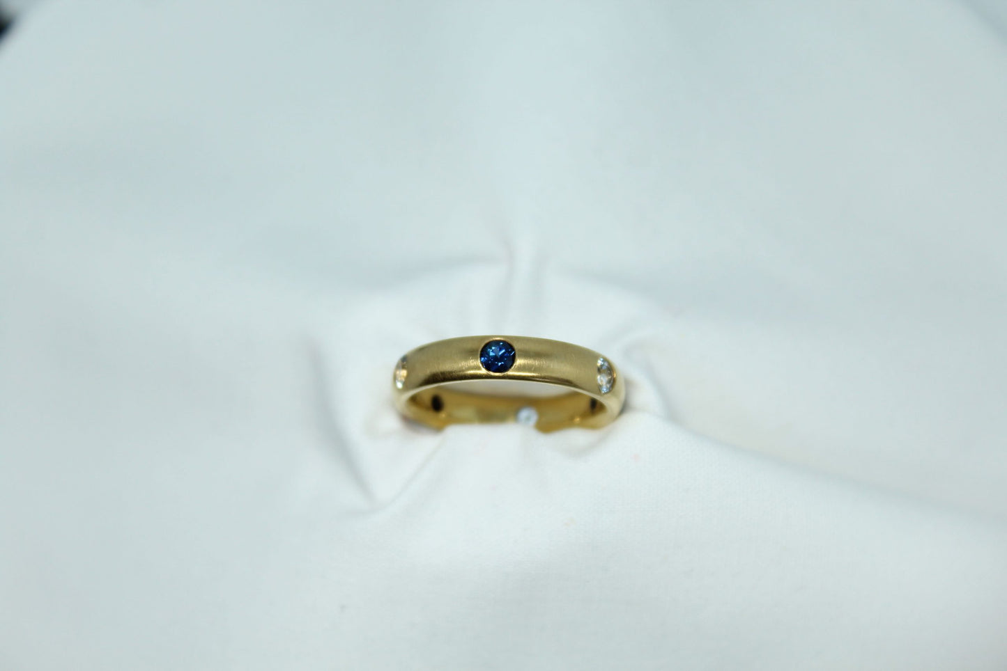 Gypsy Set Sapp/Aqua Eternity Band 18KYG 6g Sz7