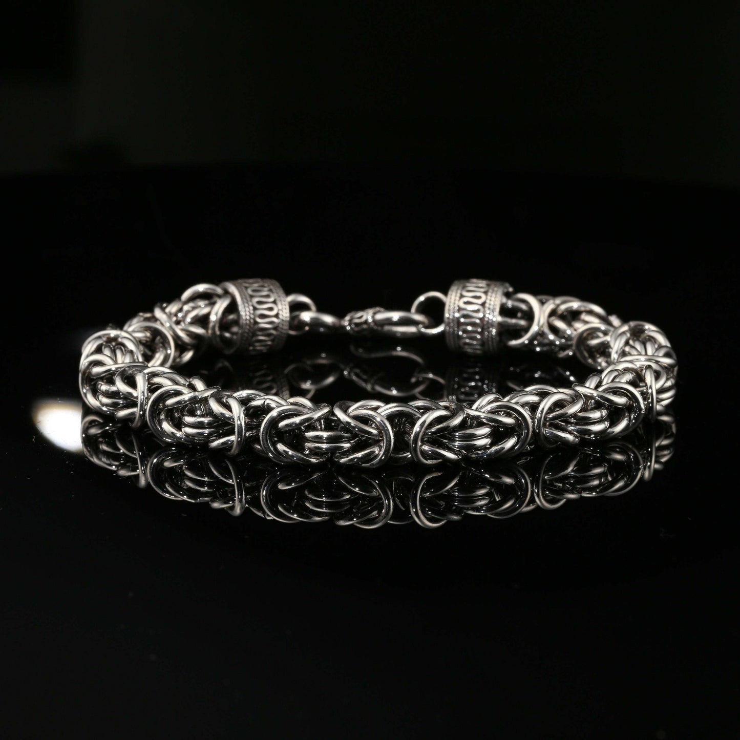 Dark Sterling Silver Handmade Byzantine Chain Bracelet with Hook Clasp, 8.5", Unisex