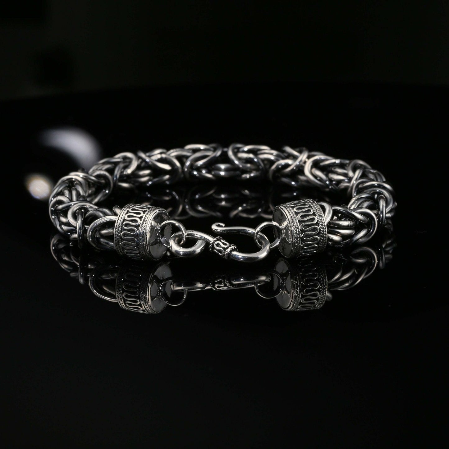 Dark Sterling Silver Byzantine Chain Bracelet with Hook Clasp , 8.5", Unisex