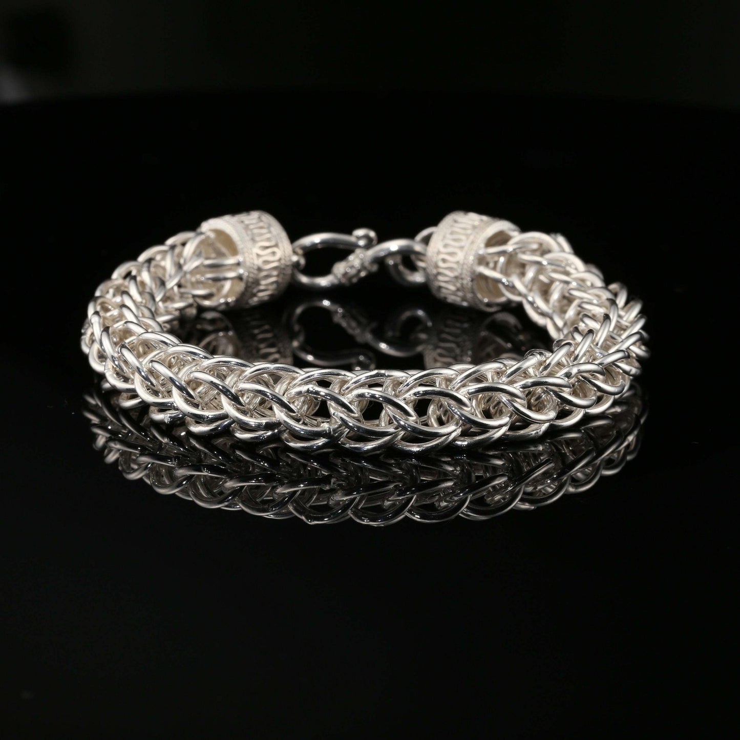 Sterling Silver Byzantine Chain Bracelet with S-Hook Clasp, 8.25", Unisex