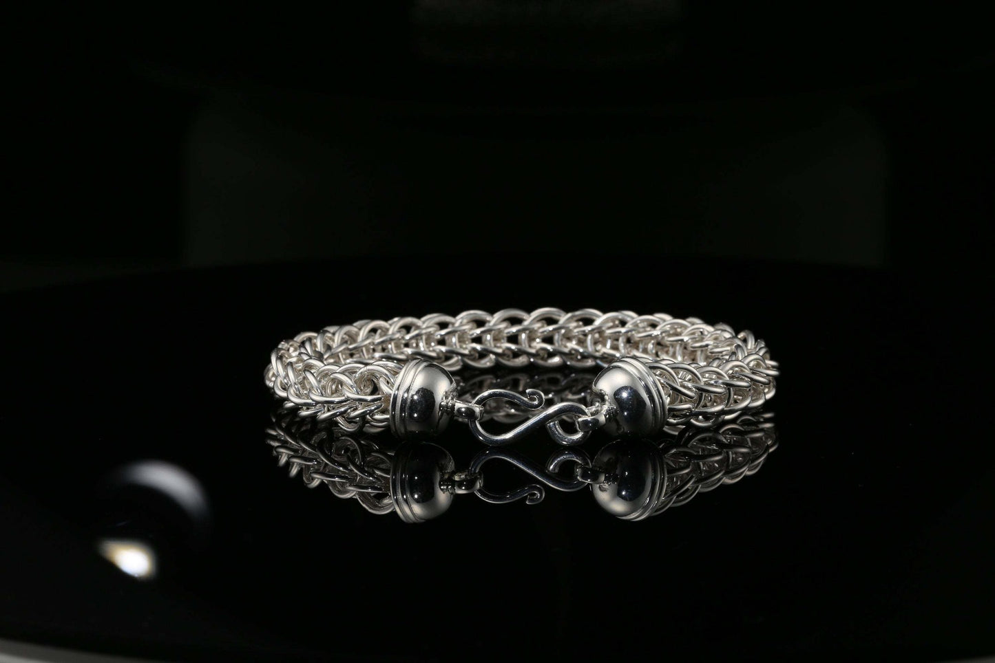 Sterling Silver Byzantine Chain Bracelet with S-Hook Clasp, 8.75", Unisex
