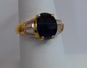 SS CZ GOLD TONE PURPLE STONE