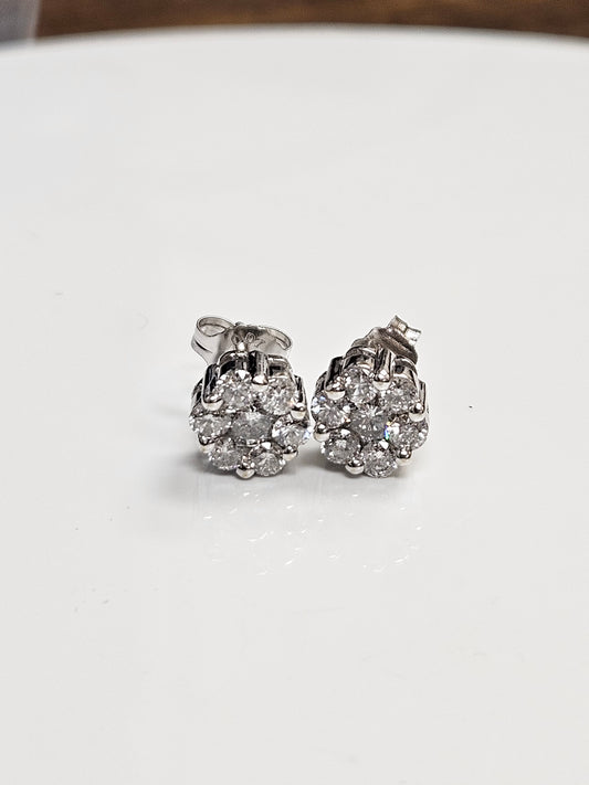 Cluster Ear studs 1ct tw 14kt wg