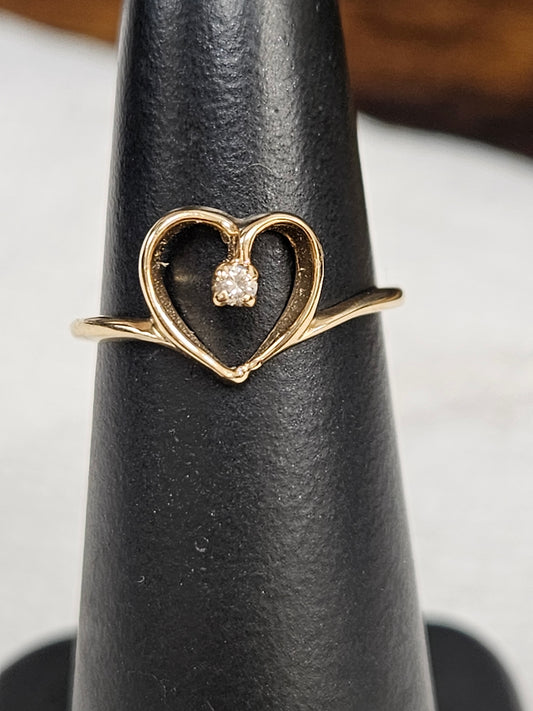 Diamond Heart Ring with .02 CT Center Diamond 14K YG