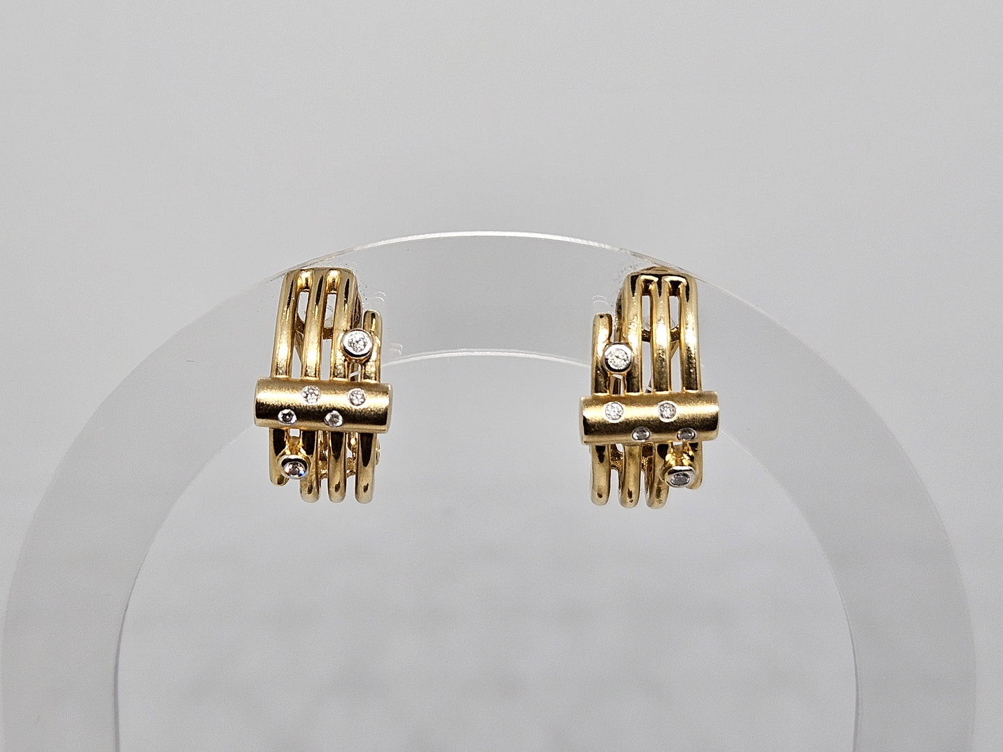 14KT YG Multibar Diamond Omega Back Earrings