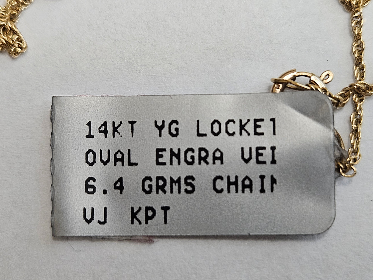 14KYG OVAL LOCKET ENGRA 6.4G W/CHAIN