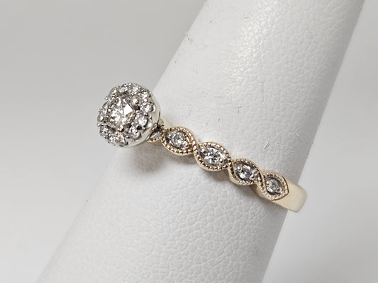 DIA HALO BEAD TWIST RG .35CTTW 10KYG