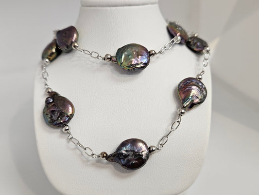 Color Coin Pearl Neck 18" SS Chain