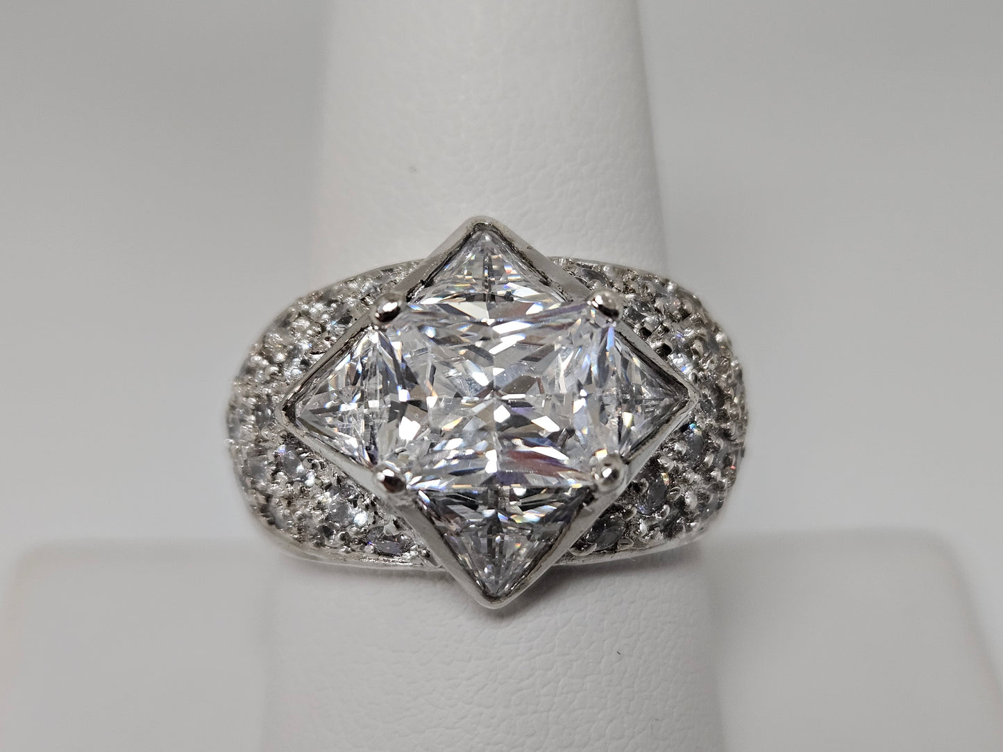 Sterling Silver CZ Trillion &Radiant Center Sz9