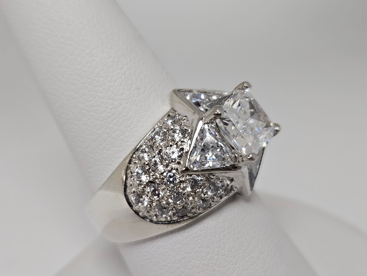 Sterling Silver CZ Trillion &Radiant Center Sz9