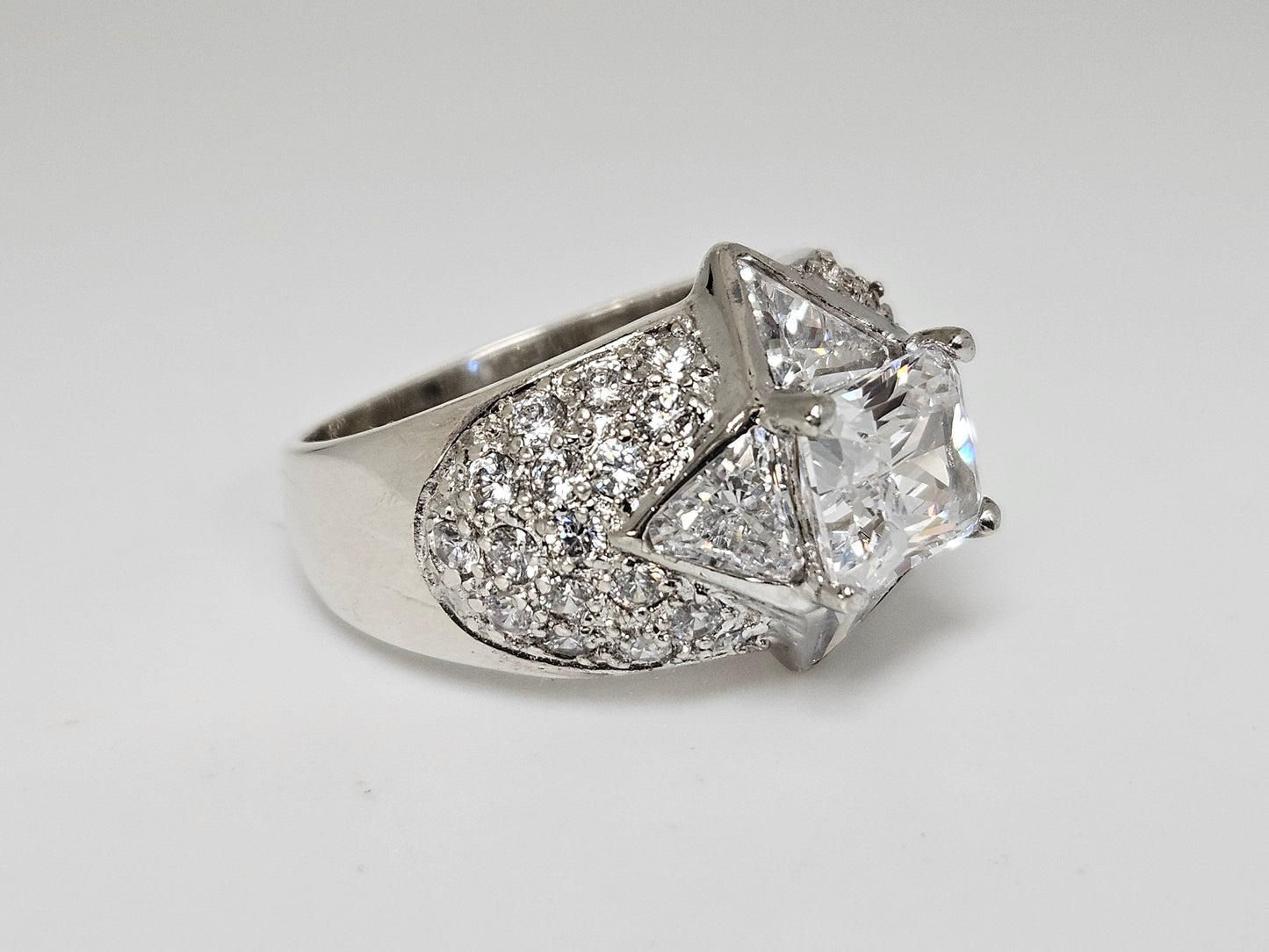 Sterling Silver CZ Trillion &Radiant Center Sz9