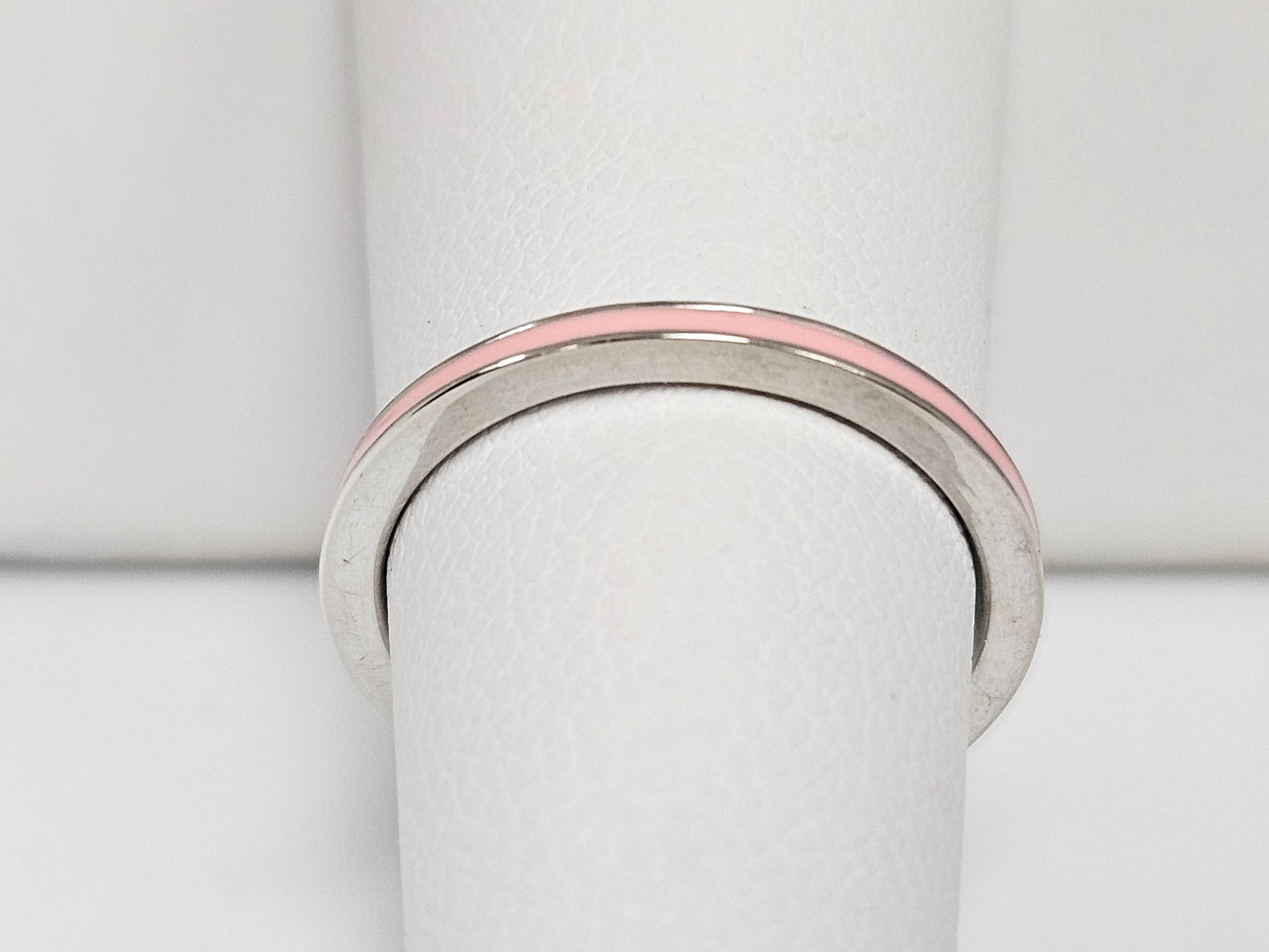 SS Pink Ceramic Stackable Ring Sz5