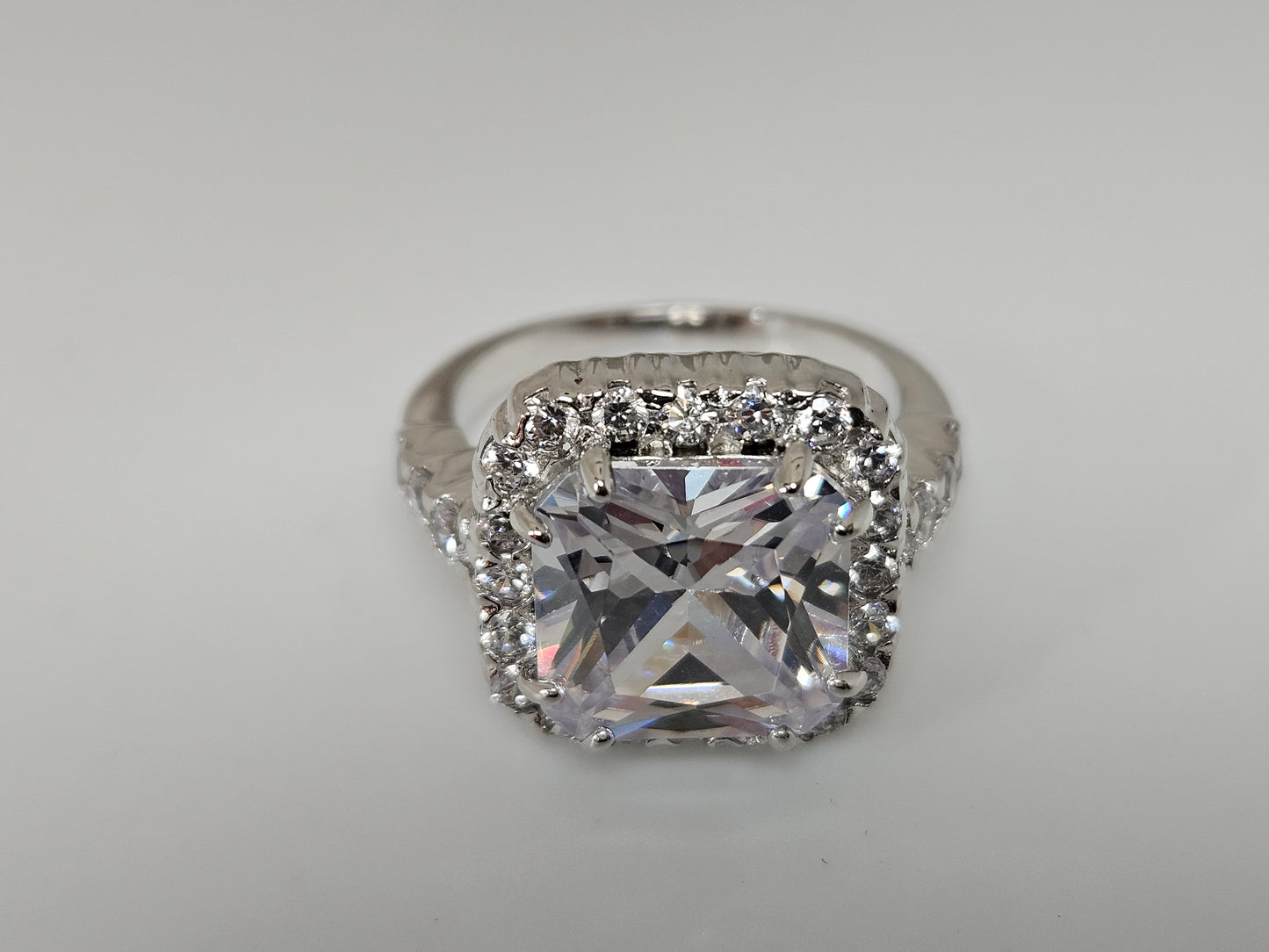 Sterling Silver CZ Square Cut Ring Sz8