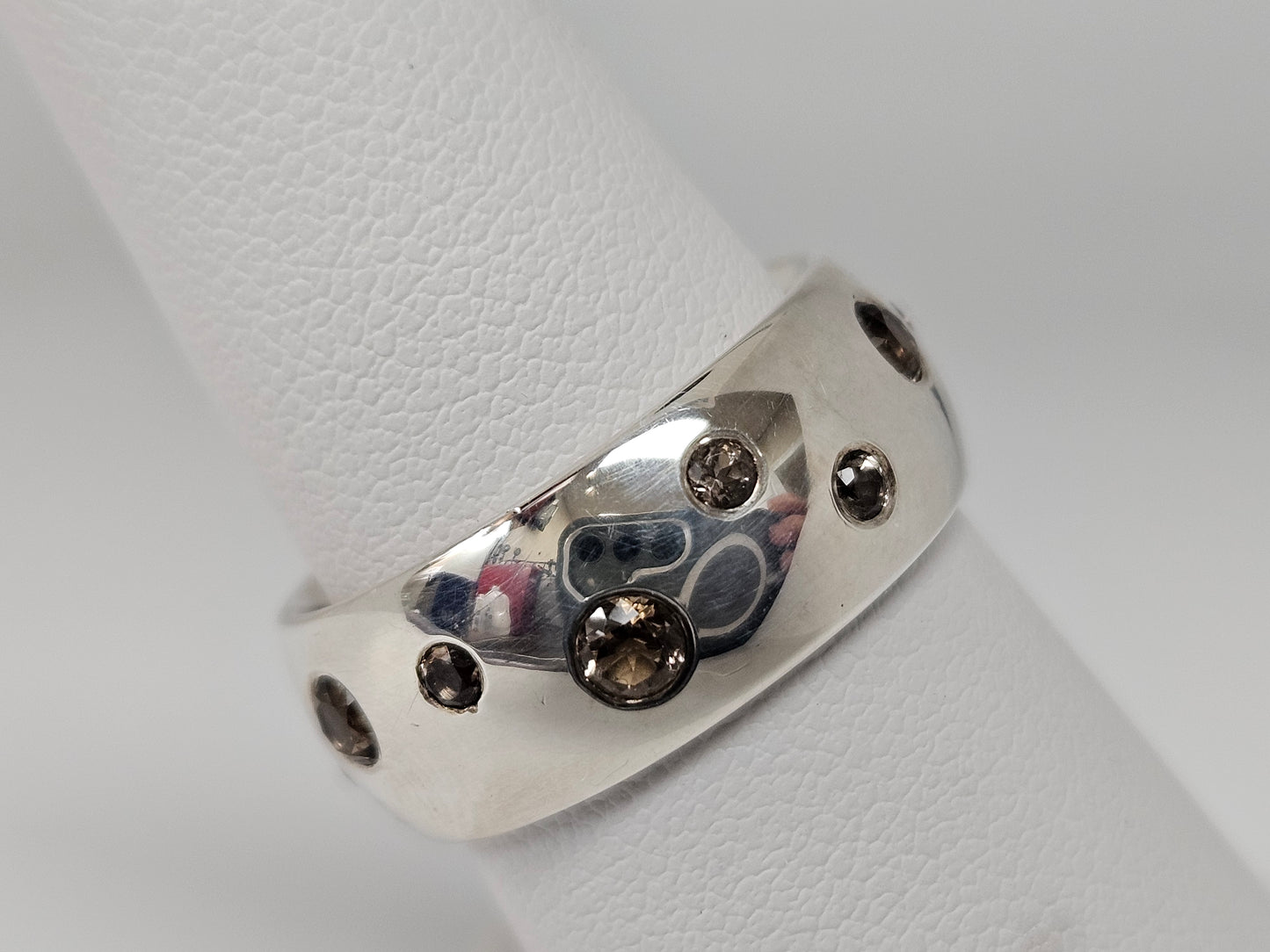 Sterling Silver 8MM wide Band W/Fancy color Topaz