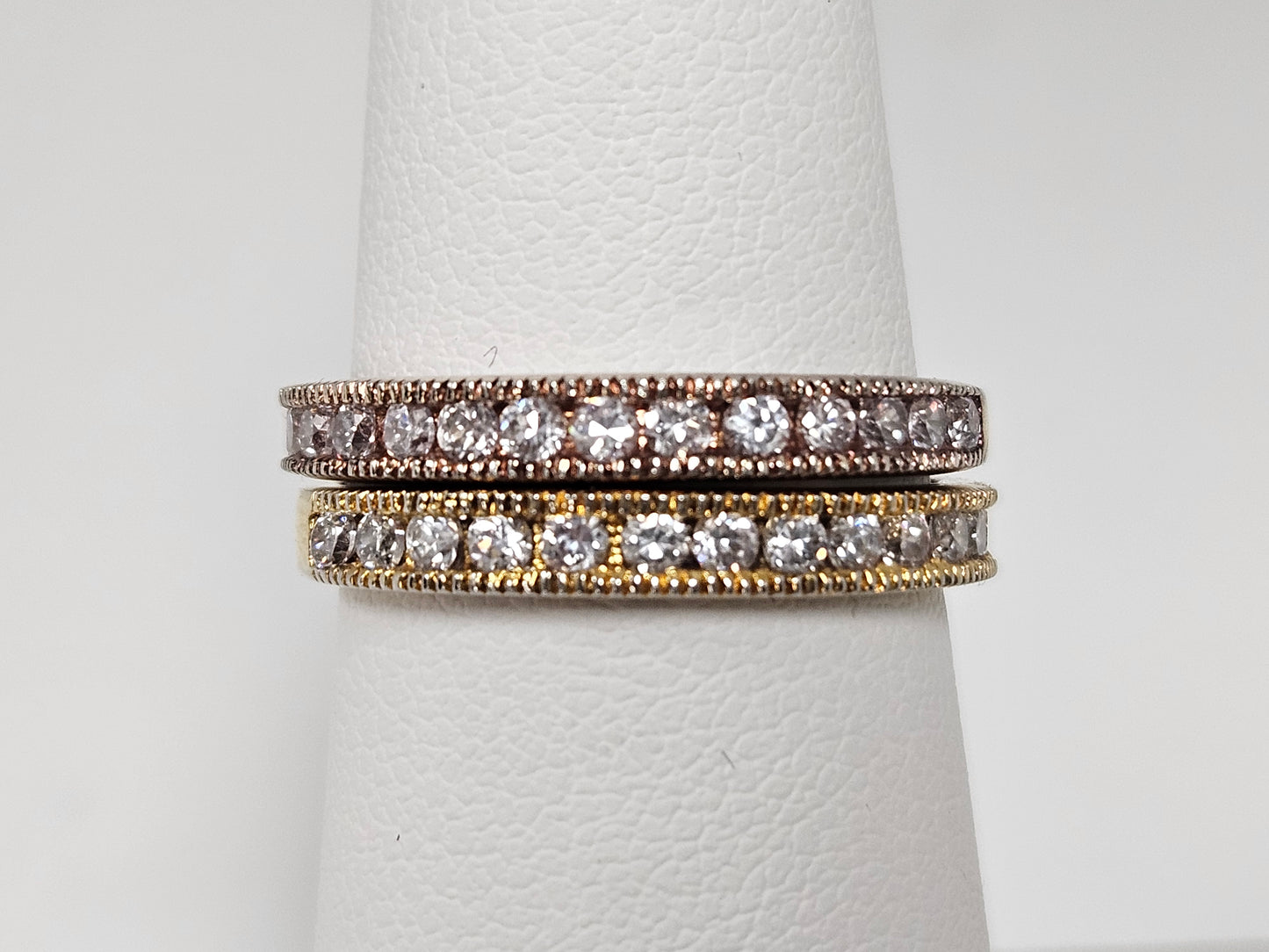 Sterling Silver CZ 2 Stackable Ring set Sz6