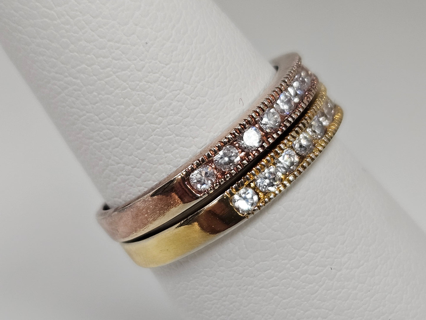 Sterling Silver CZ 2 Stackable Ring set Sz6