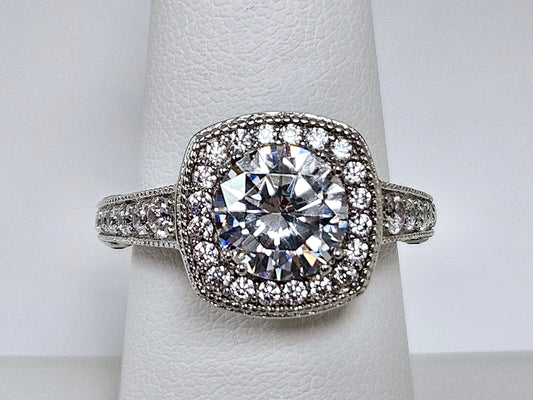 SS CZ Solitaire Halo Round Ctr Sz7.25