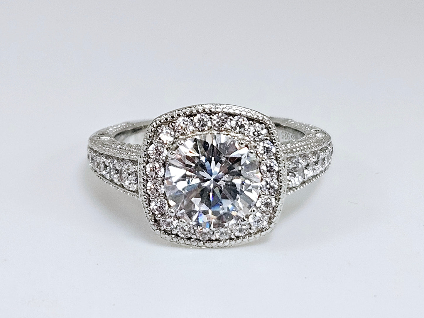 SS CZ Solitaire Halo Round Ctr Sz7.25