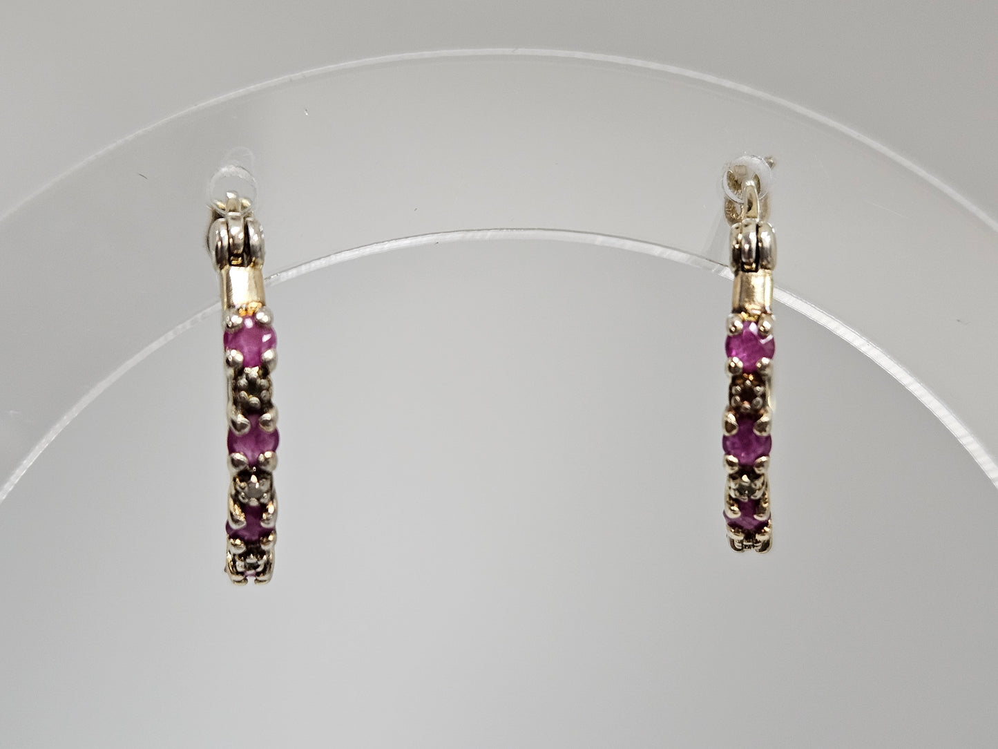 SS .50ct Ruby, .06ct Dia Half Hoops YG plated Earring