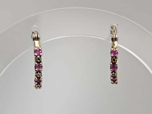 SS .50ct Ruby, .06ct Dia Half Hoops YG plated Earring
