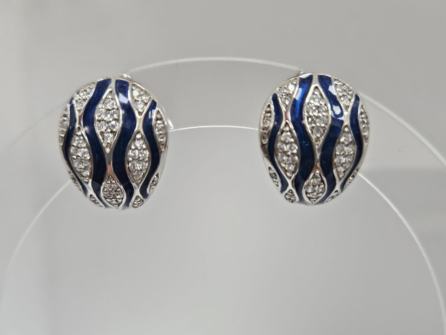 SS CZ Blue Enamel Hinge Earring