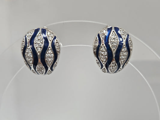 SS CZ Blue Enamel Hinge Earring