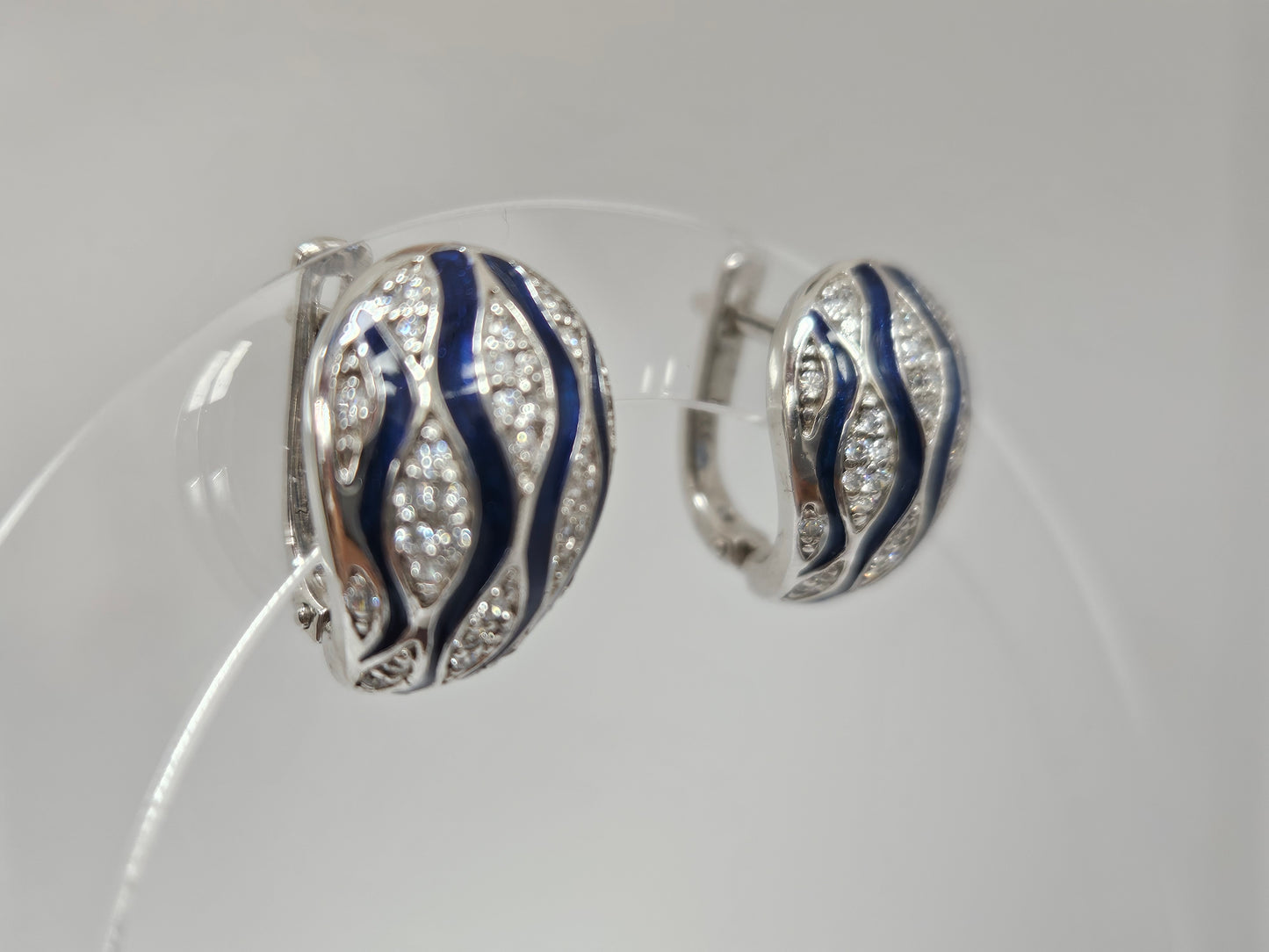 SS CZ Blue Enamel Hinge Earring