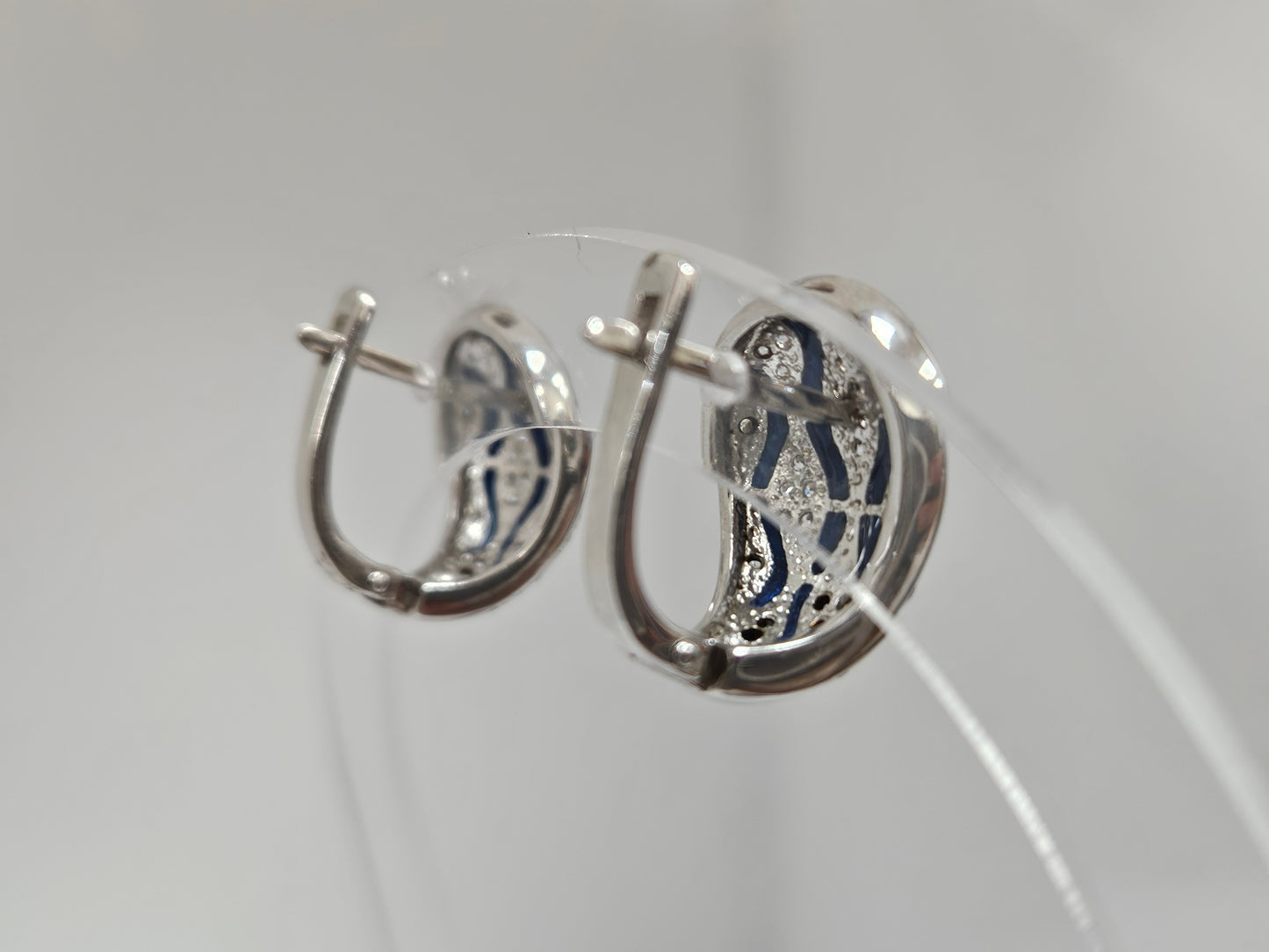 SS CZ Blue Enamel Hinge Earring