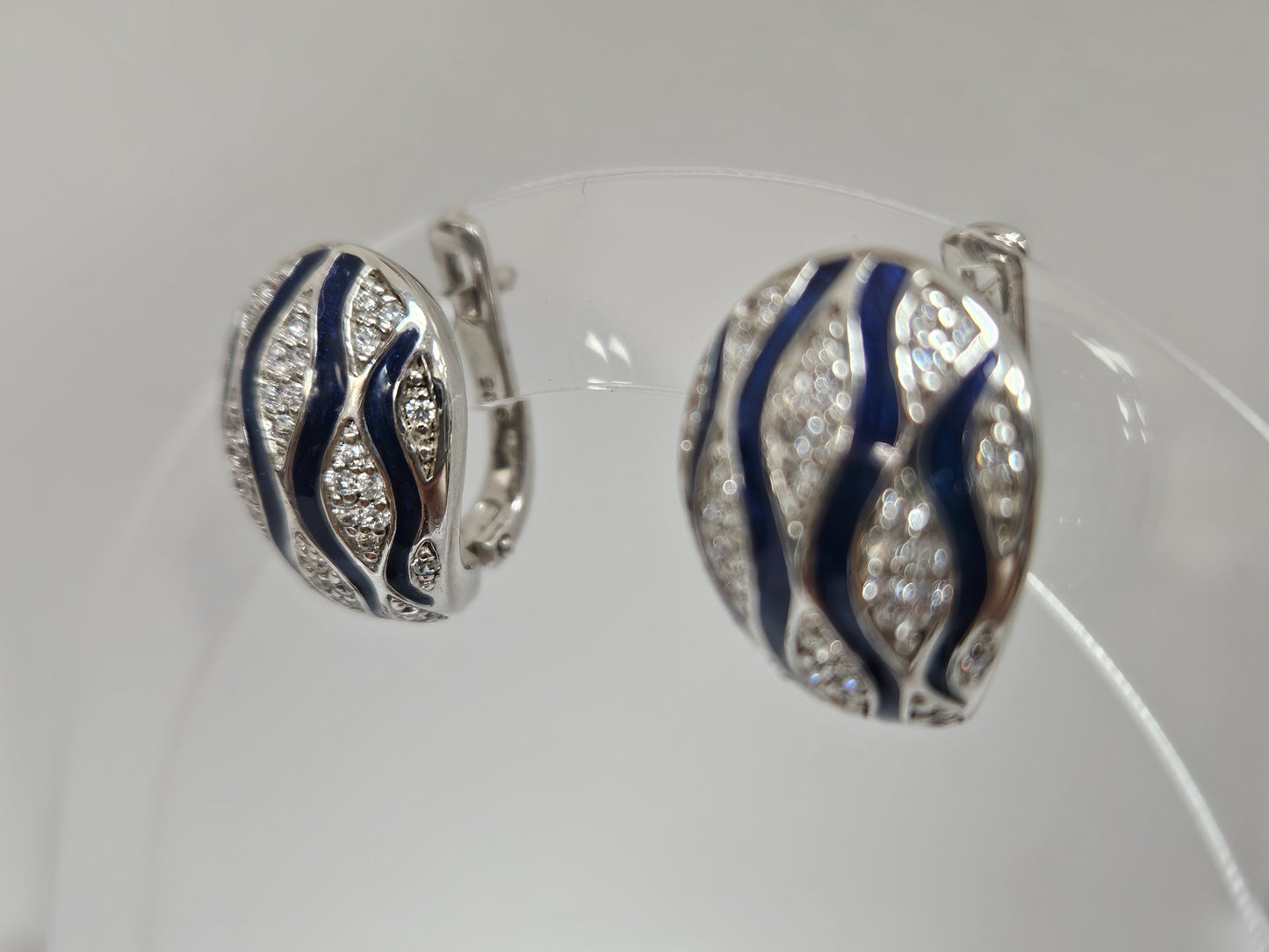 SS CZ Blue Enamel Hinge Earring