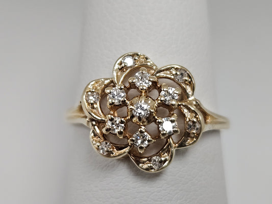 Vintage Swirl 10KYG 0.18ct size6 2.4g