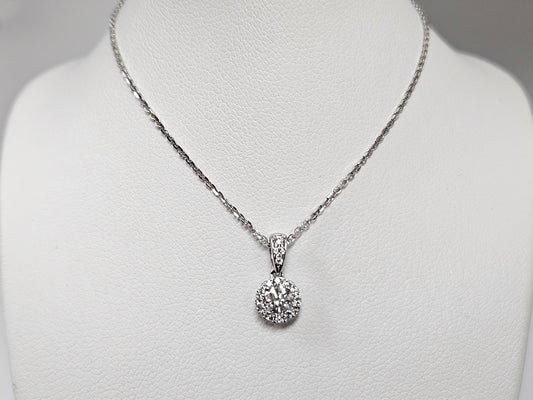 Dia Halo Necklace 14kwg .35cttw Dia Bail W/18"cable chain 1.8g