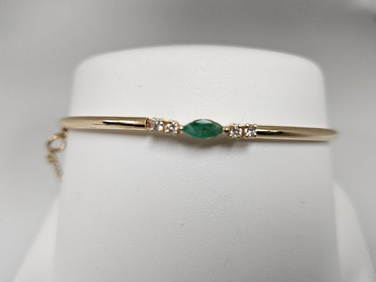 MQ Em/Dia Bangle Brac 14KYG .35ct Em .12cttw Dia 4.5g