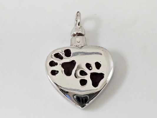 Pet Memorial Ash Holder SS heart I paws