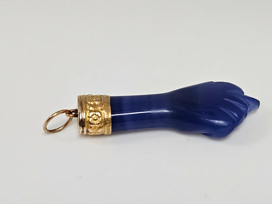 Blue Dyed Jade Hand Pend  18kyg Bail