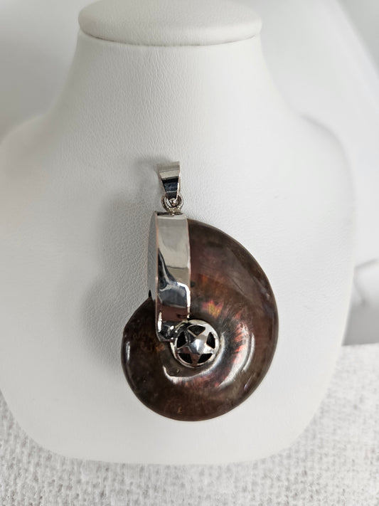 AMMONITE FOSSIL PENDANT SS/Copper SETTING AND BAIL