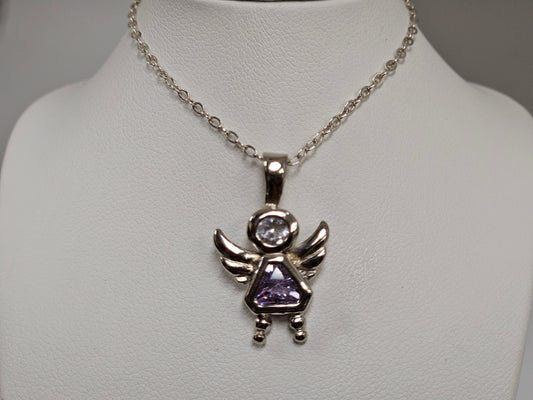 SS ANGEL PENDANT W/CZ SS 16" 1mm cable chain