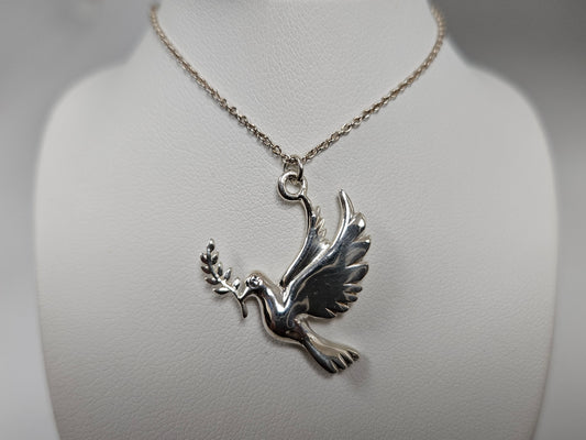 SS PENDANT PEACE DOVE 16"SS .5mm Cable Chain