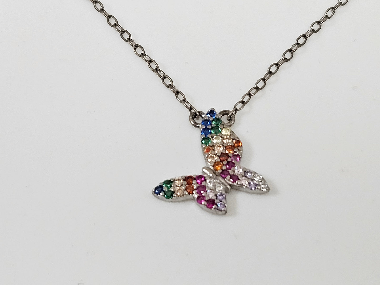 SS Rainbow Butterfly Necklace 16"+ 2" extend