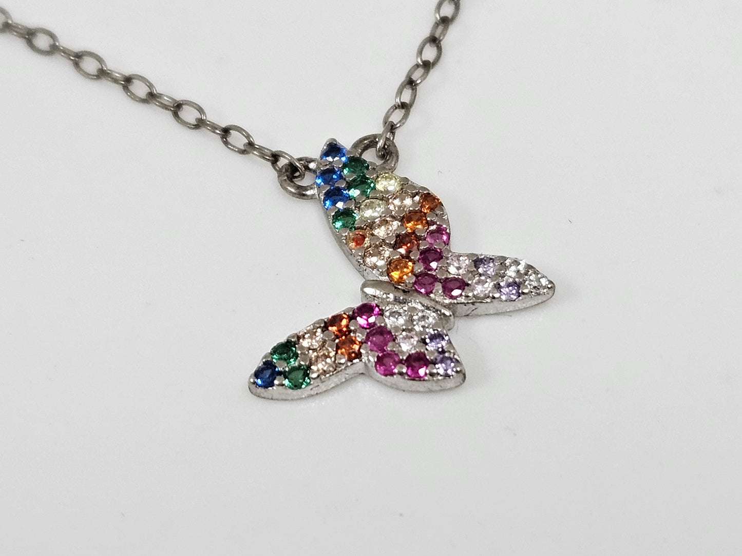 SS Rainbow Butterfly Necklace 16"+ 2" extend