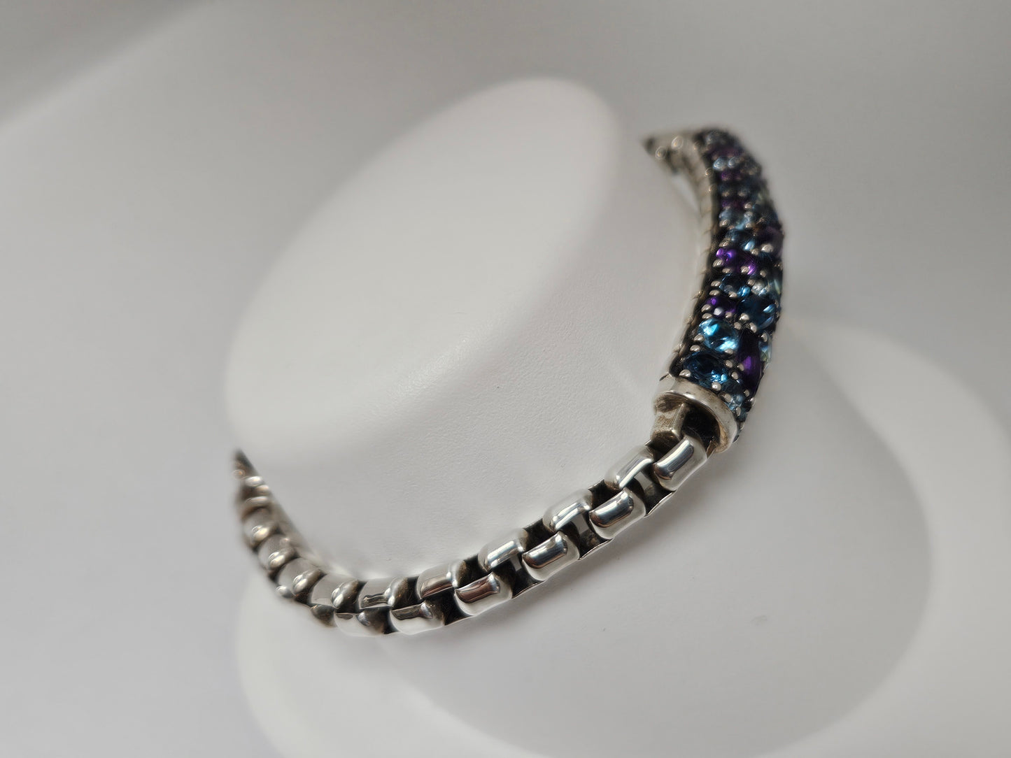 John Hardy SS Box Chain Multi Gem Brac 4.05ct 7.25"