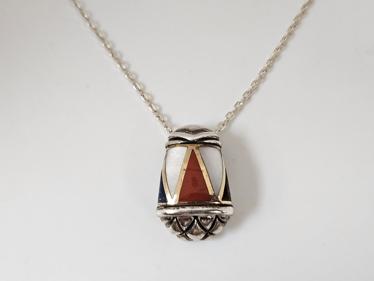 SS INLAID PENDANT MOP LAPIS CARNELIAN W 20" CHAIN